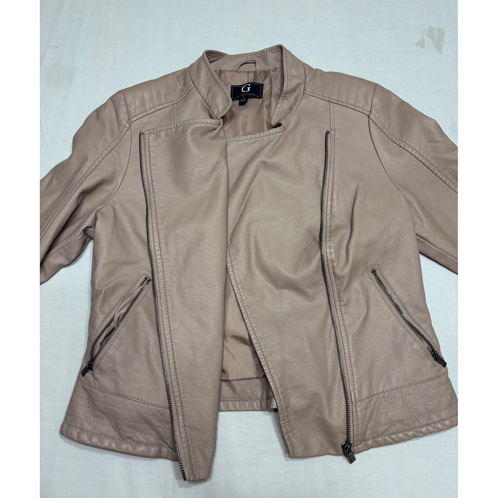 G by Giuliana Pink Faux Leather Moto Jacket Asymmetrical Zip Mauve Womens Small - Picture 3 of 9